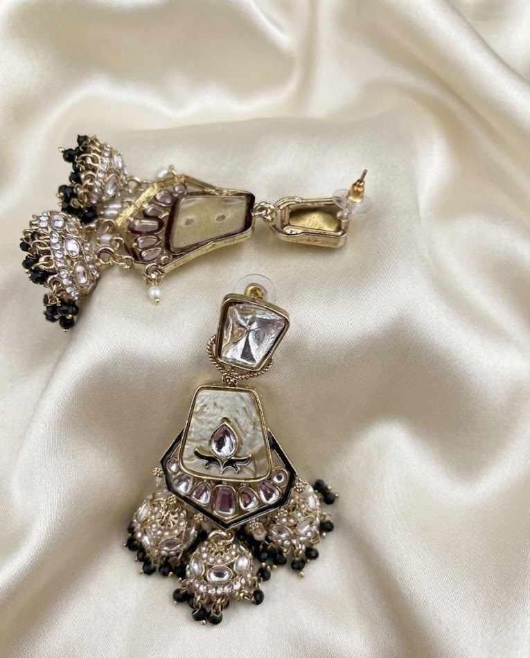 Black Ivory Ruby Kundan Jhumka Earrings