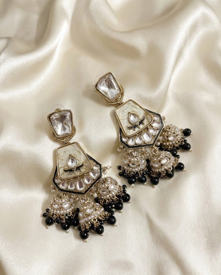 Black Ivory Ruby Kundan Jhumka Earrings