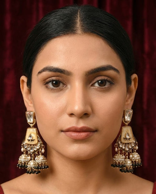Black Ivory Ruby Kundan Jhumka Earrings