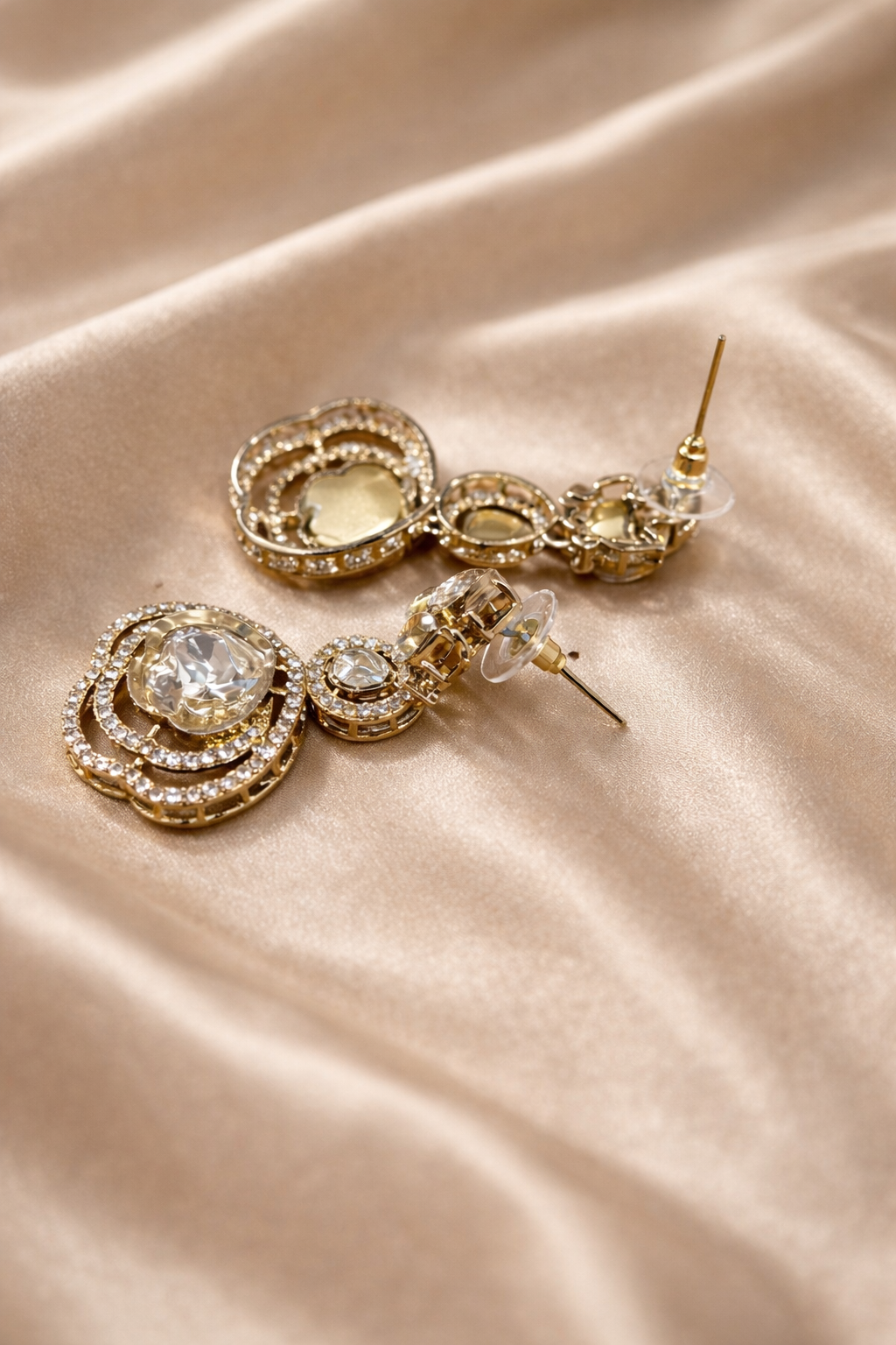 Crystal Polki Dangler  Earrings with Maang Tikka