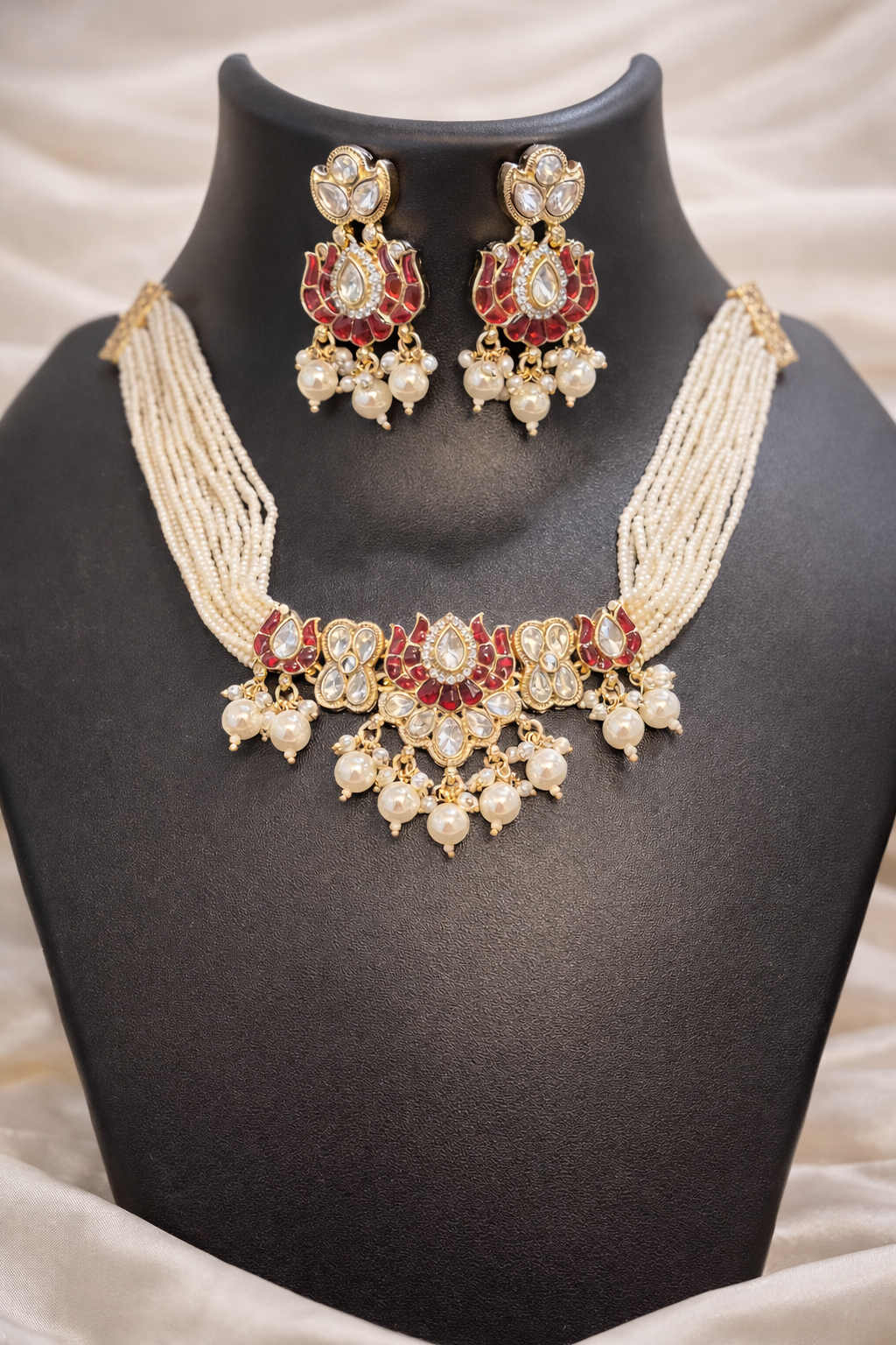The Gulmarg Crimson Lotus Pearl Choker Set