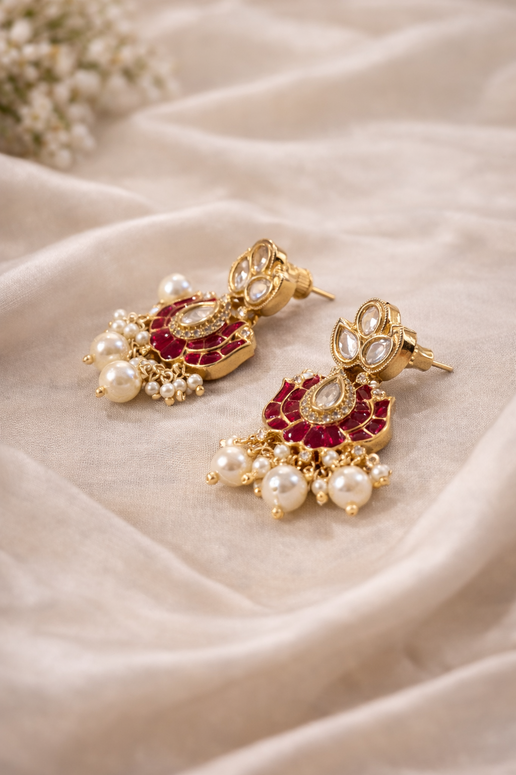 The Gulmarg Crimson Lotus Pearl Choker Set