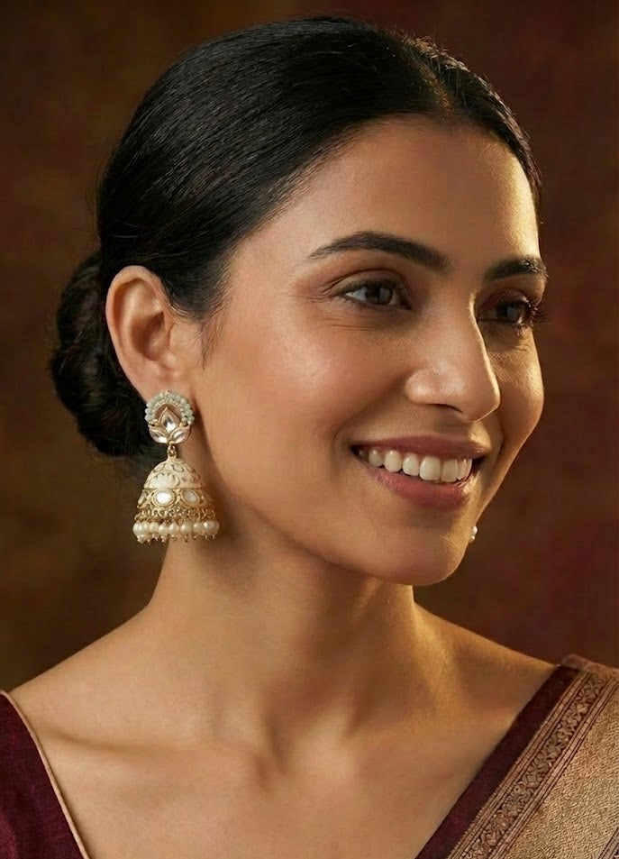 The Mint & Pink Lotus Jhumkas | Meenakari & Pearl Drops