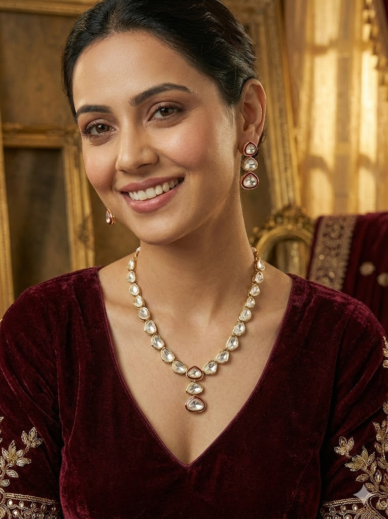 Meher Polki Elegance Set - Ruby Red