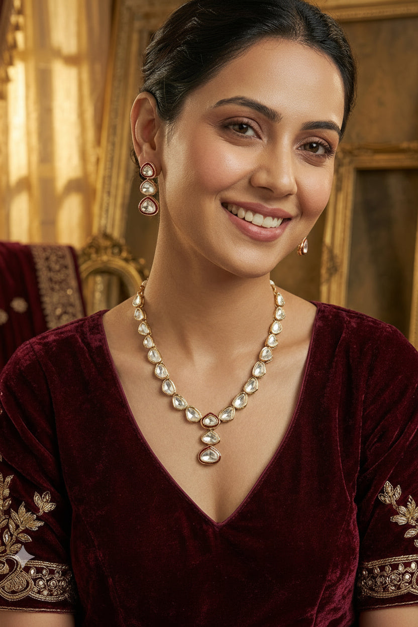 Meher Polki Elegance Set - Ruby Red