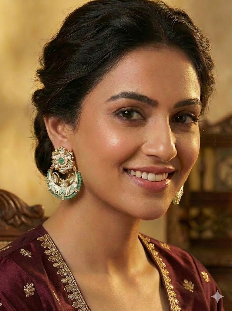 Mint Green Meenakari & Kundan Chandbali Earrings