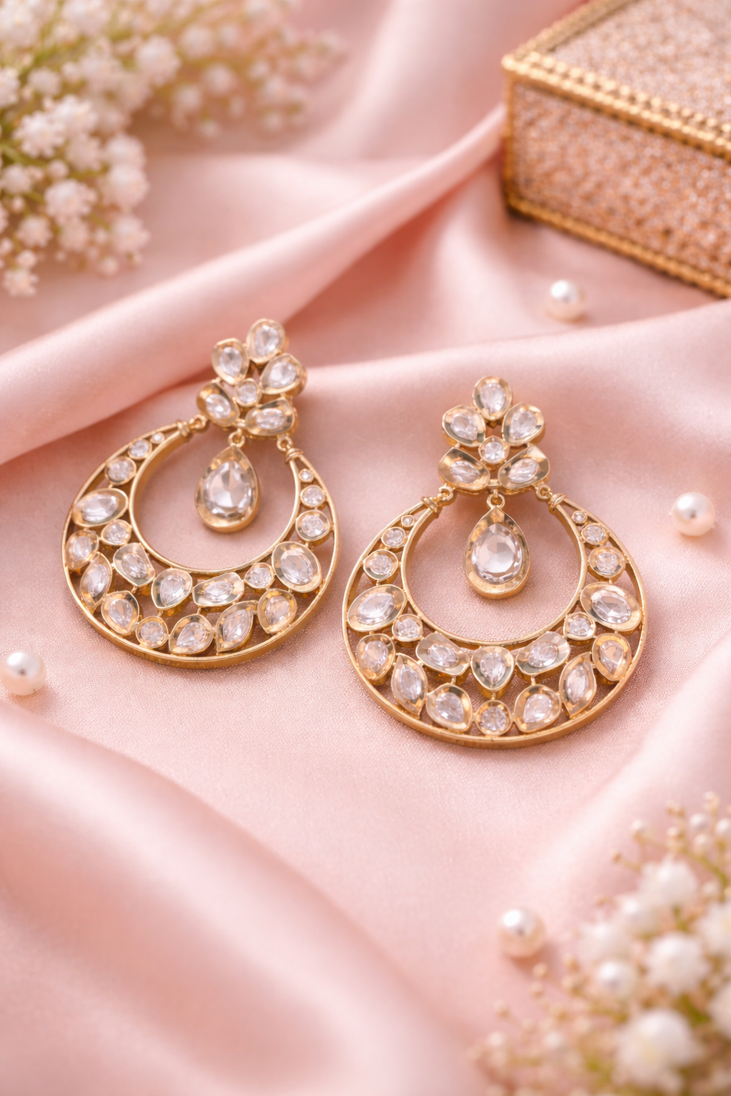 The Gulmarg Rose Gold Victorian Polki Necklace & Chandbali Set