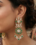 The Aira Emerald Floral Polki &  Pearl Dangle Earrings