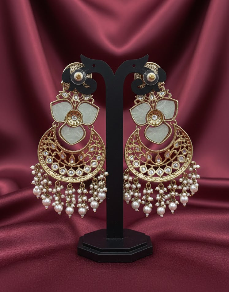 Royal Kundan Chandbali Earrings - Mint Green