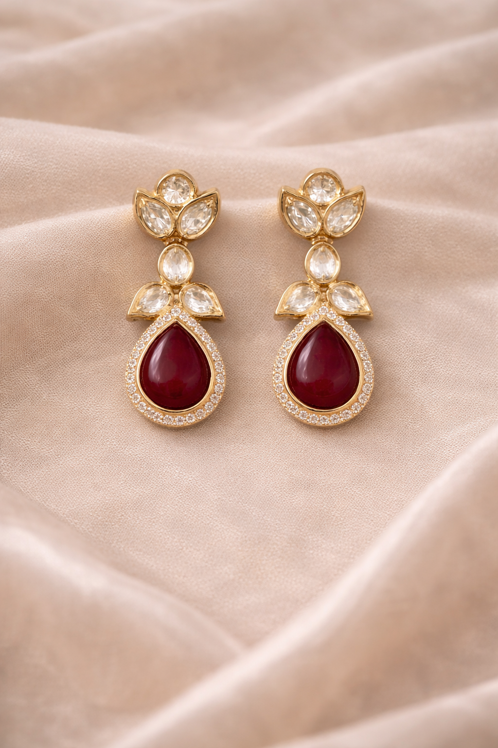 Contemporary Oval Kundan  & Ruby Pendant Set