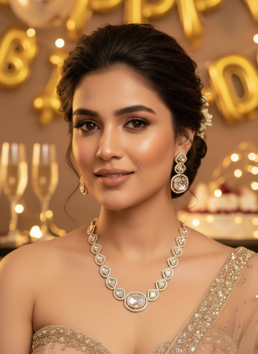 Polki Crystal Necklace & Earring Set