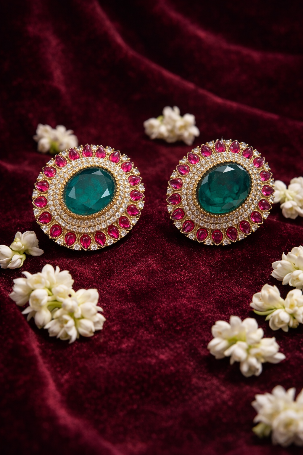 Emerald Green Doublet Stone Stud Earrings