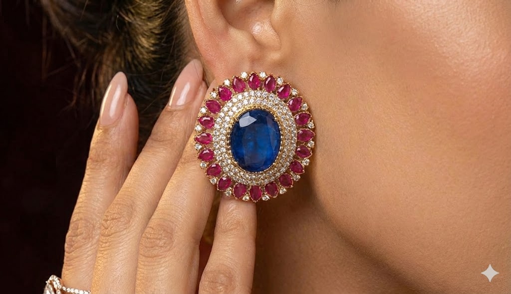 Royal Blue Doublet Stone Stud Earrings - Royal Blue