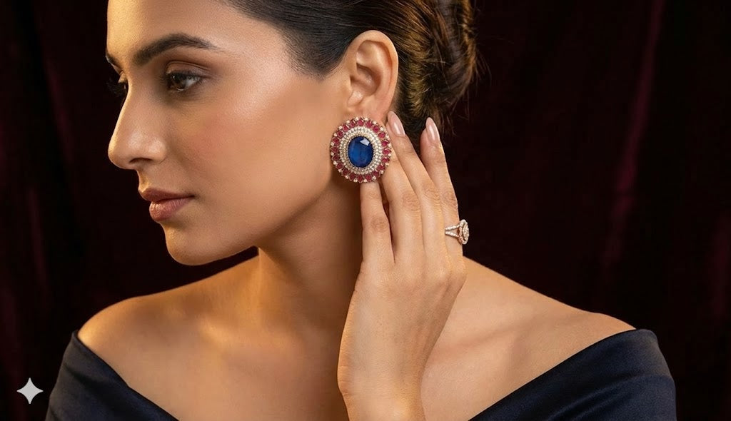 Royal Blue Doublet Stone Stud Earrings - Royal Blue