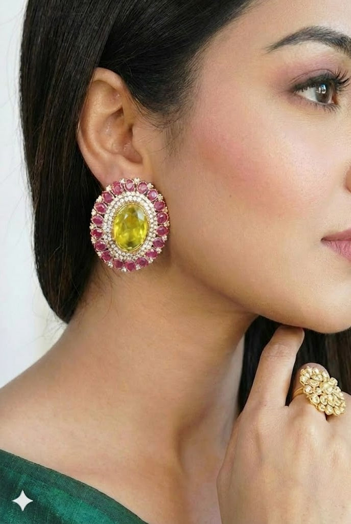 Sun Kissed Haldi Doublet Stone Stud Earrings - Yellow