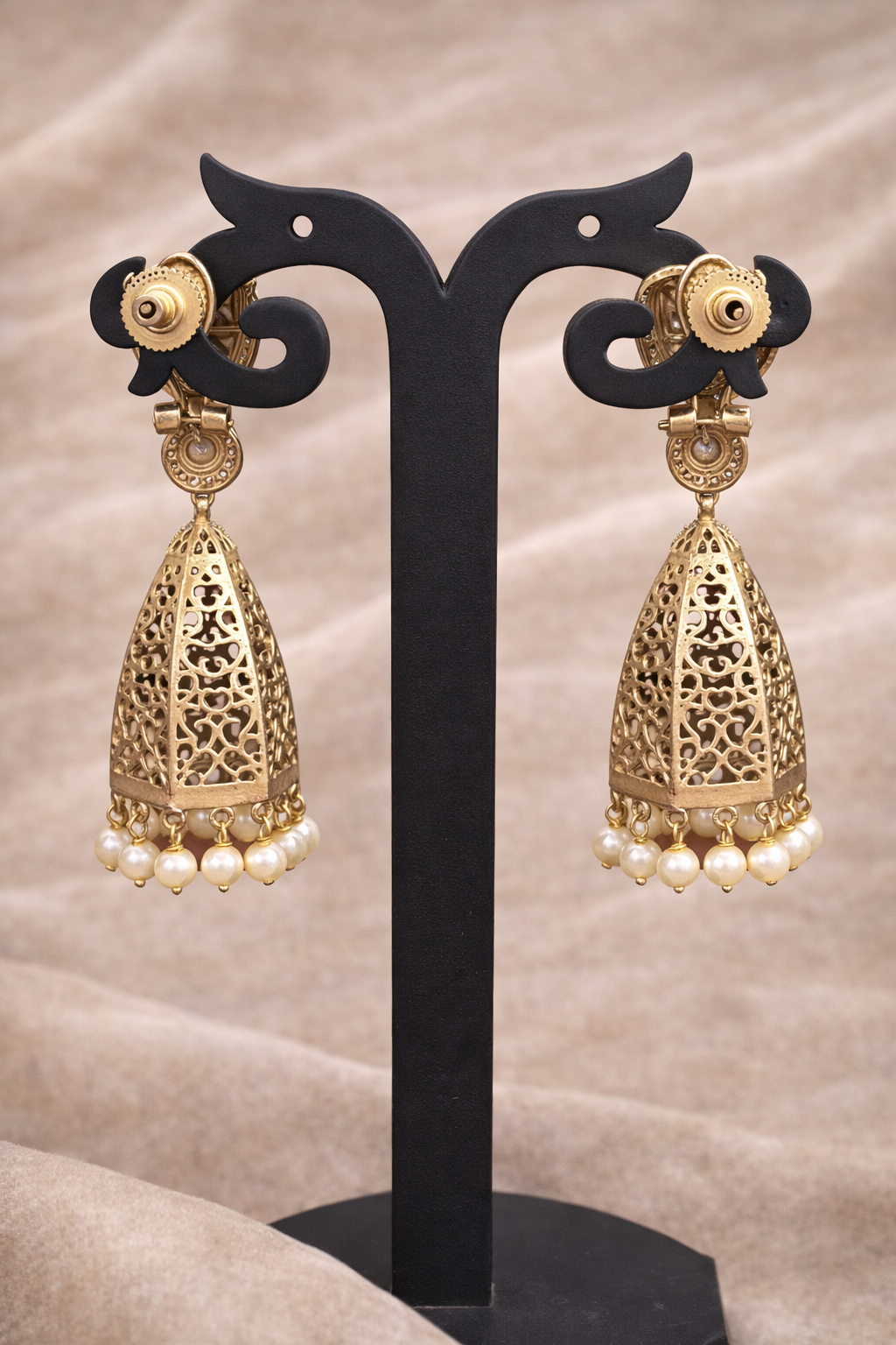 The Geometric Regal Drop Earrings - Pink & Emerald