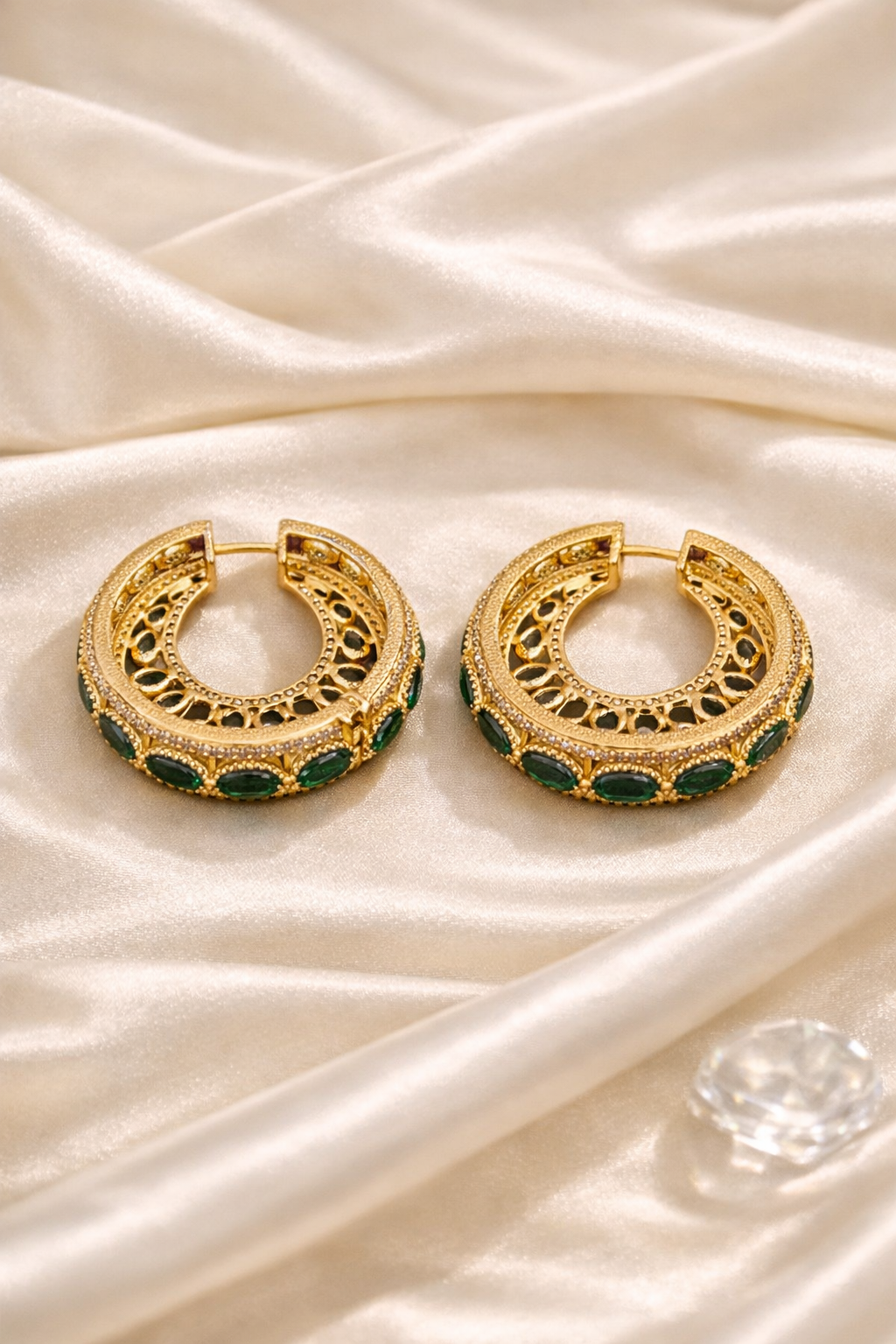 The Gul-e-Rubina Statement Hoops - Emerald Green