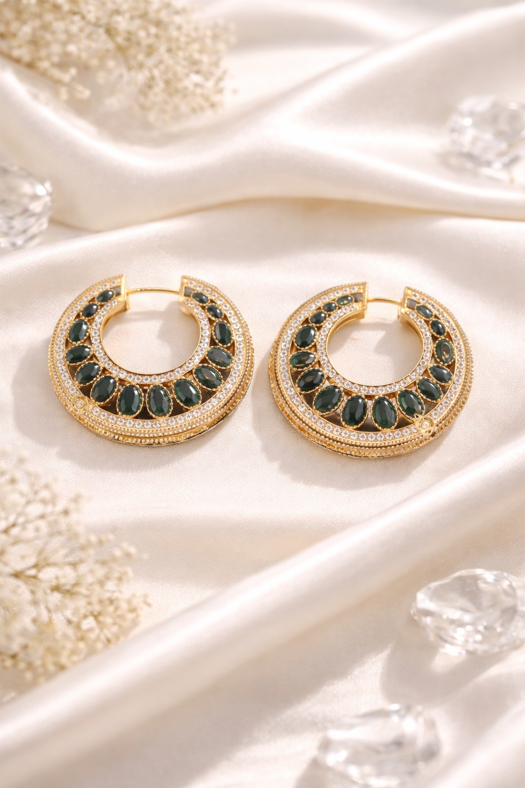 The Gul-e-Rubina Statement Hoops - Emerald Green
