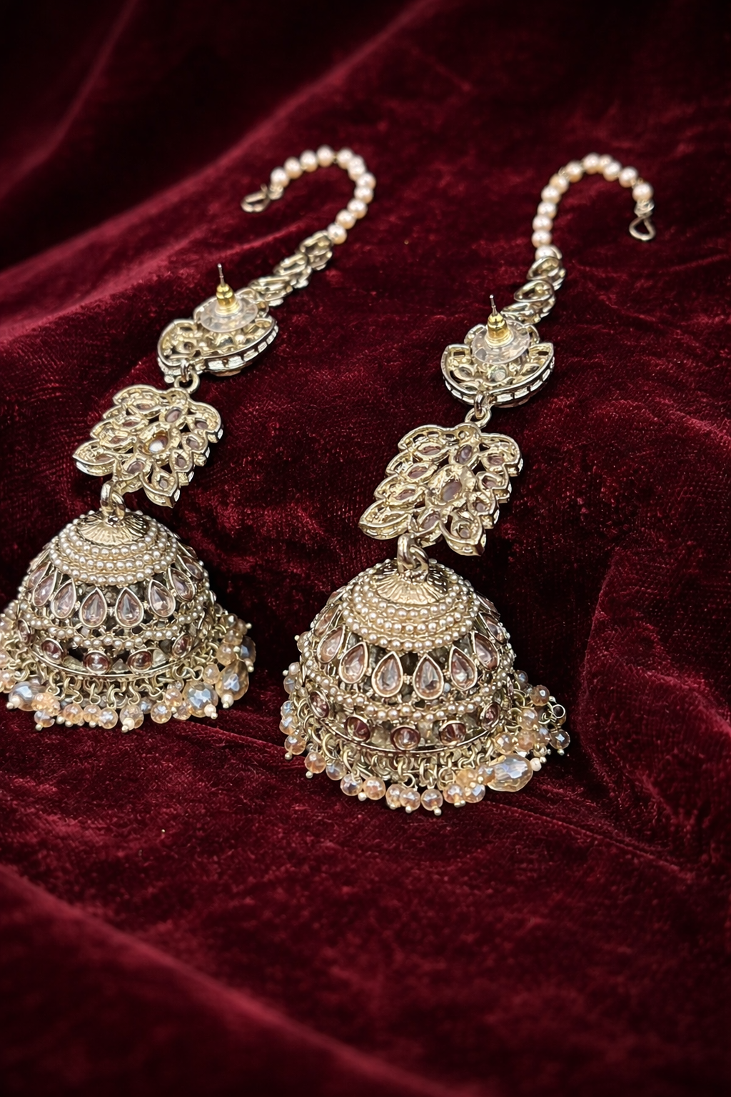 The Zoya Champagne & Pearl Kaan-Chain Jhumkas
