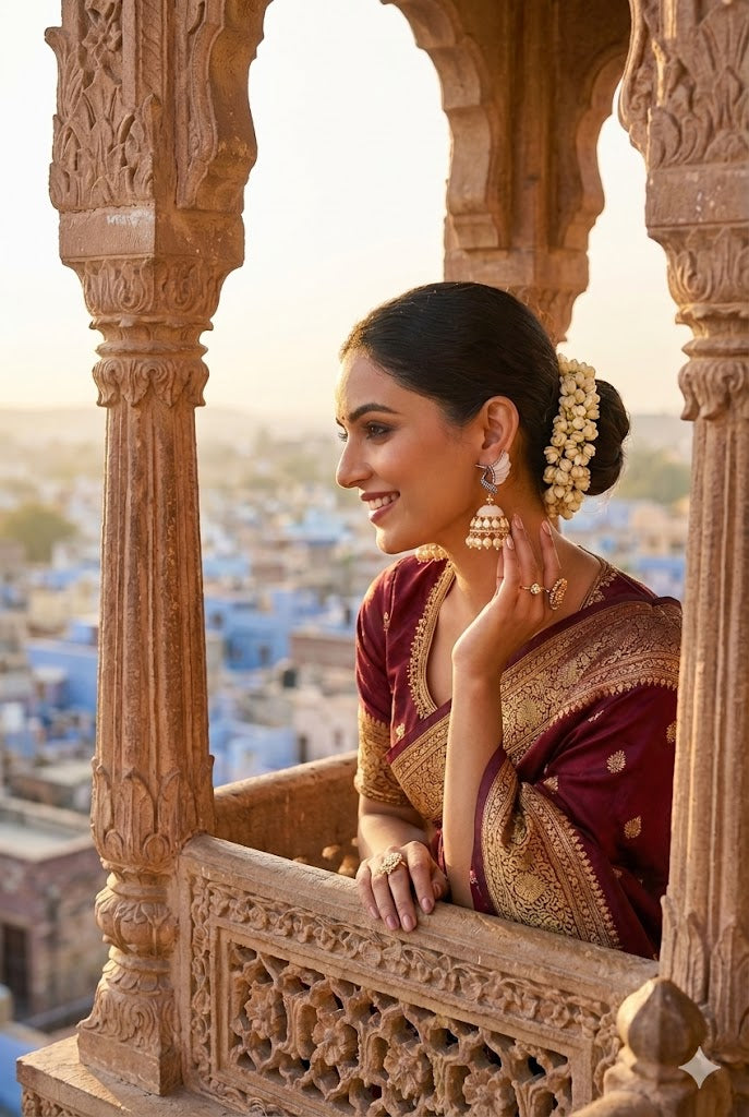 The Royal Hansa: Carved Polki & Pearl Jhumkas - White