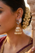 The Royal Hansa: Carved Polki & Pearl Jhumkas - White