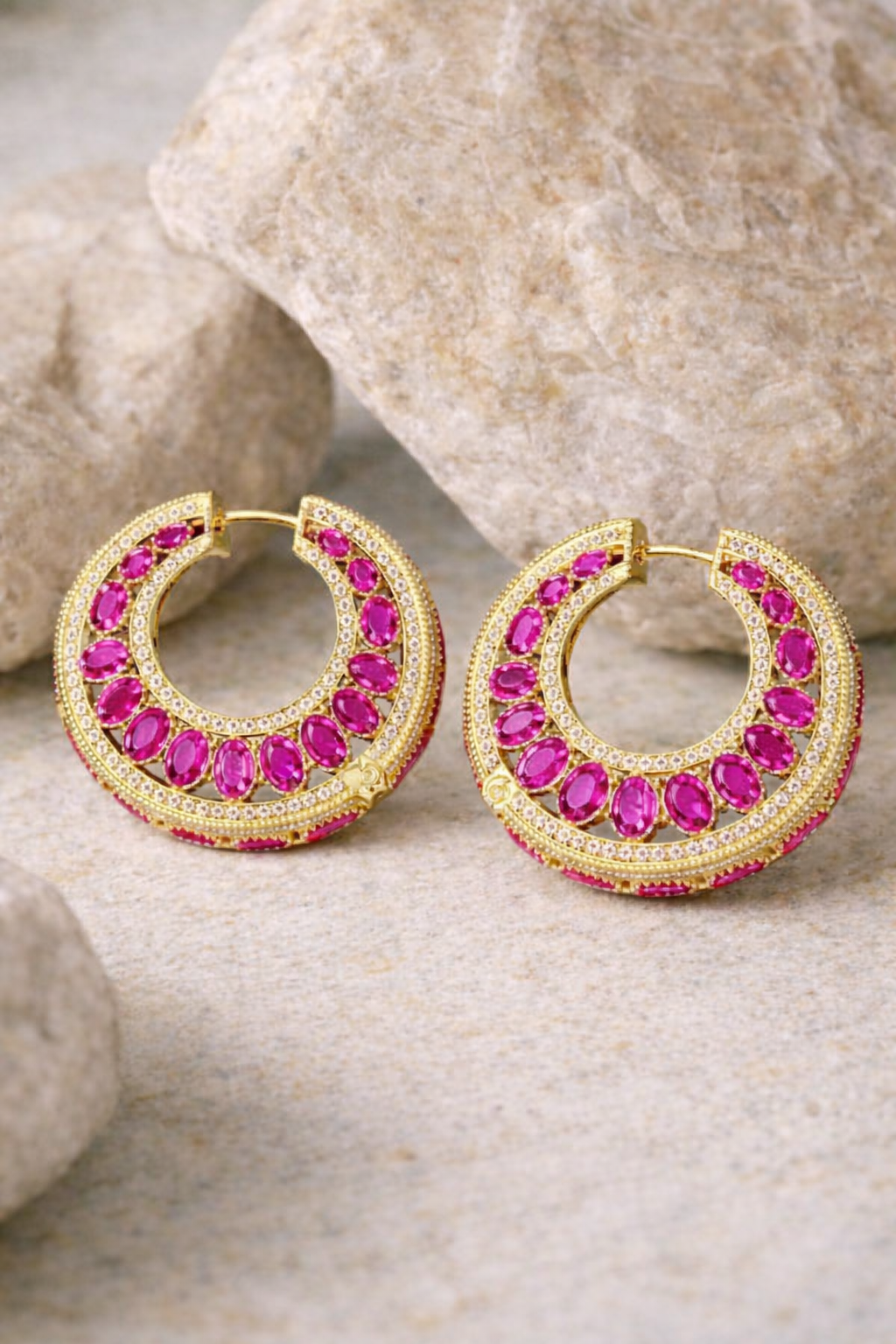 The Gul-e-Rubina Statement Hoops - Ruby Pink
