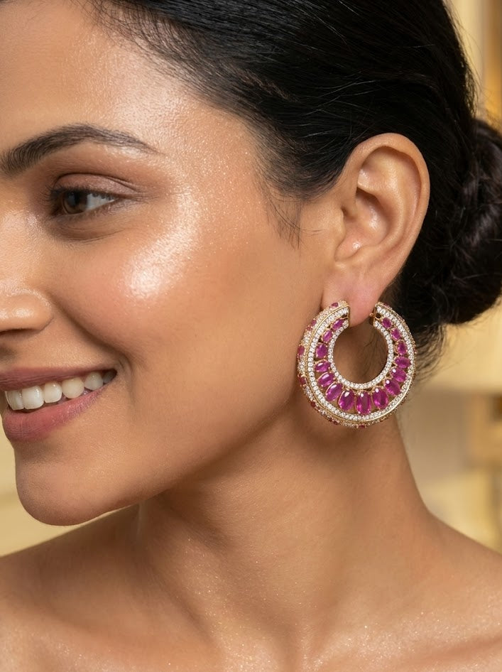 The Gul-e-Rubina Statement Hoops - Ruby Pink