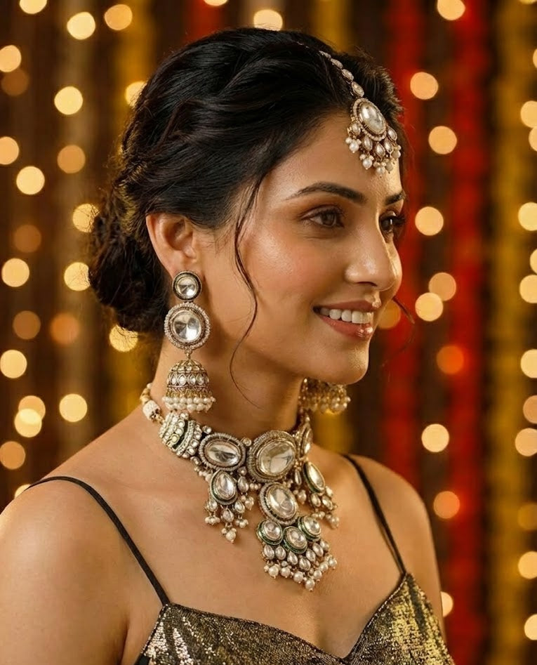 The Jahanara Royal Mirror & Pearl Choker Set