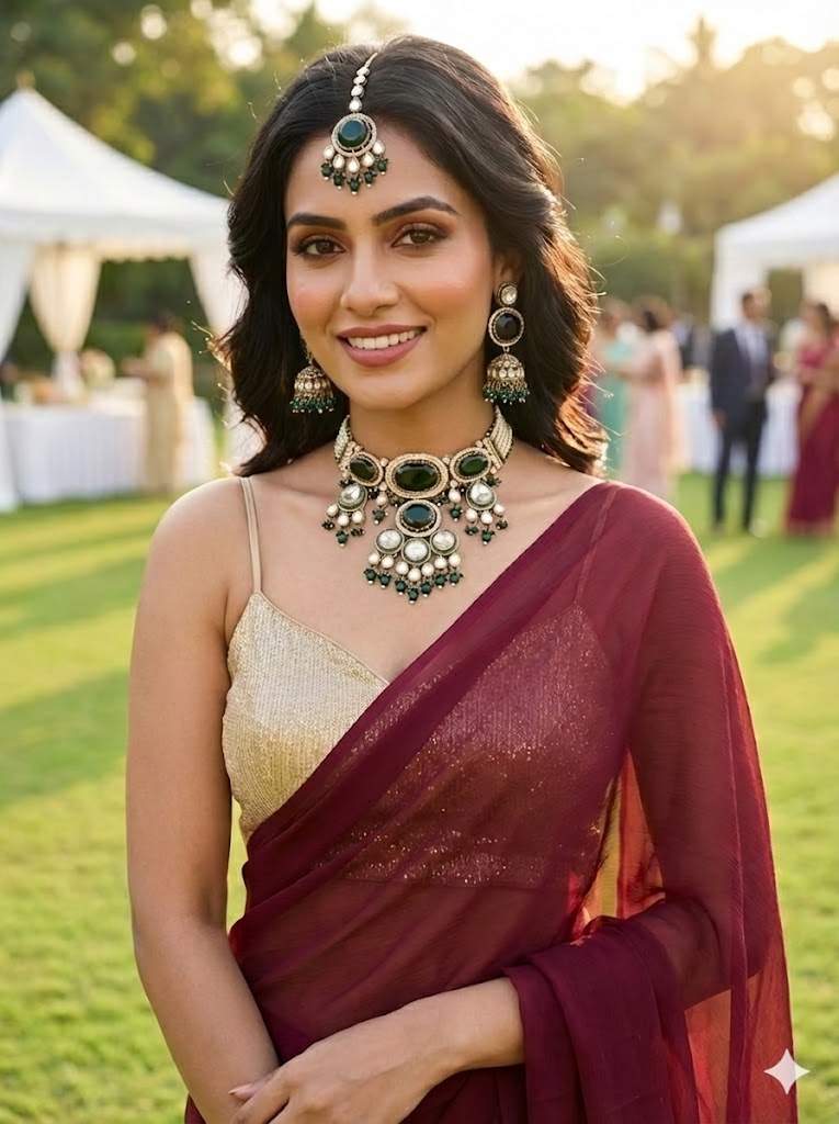 The Jahanara Royal Emerald Green & Pearl Choker Set