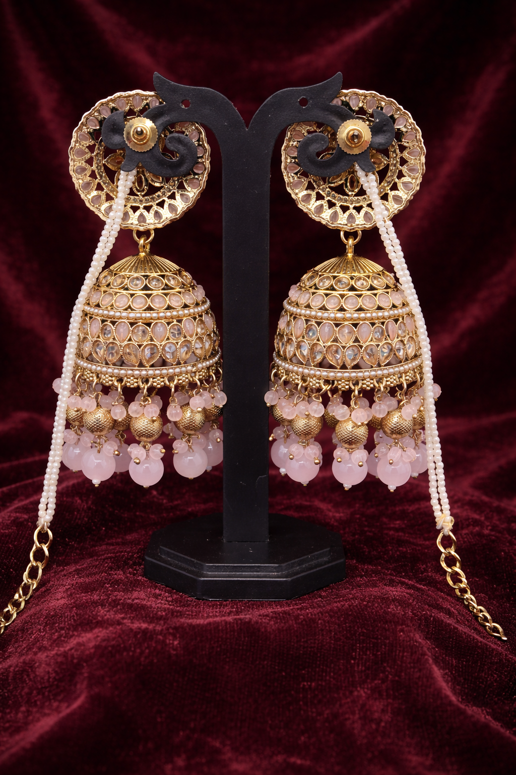 Gul-e-Noor Pastel Pink Kaan-Chain Jhumka & Maang Tikka Set