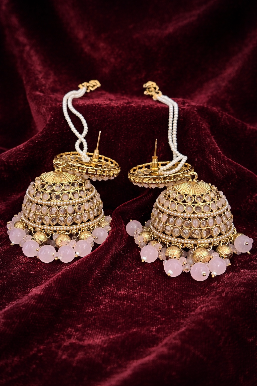 Gul-e-Noor Pastel Pink Kaan-Chain Jhumka & Maang Tikka Set