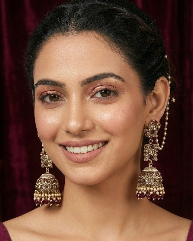 The "Gulmarg" Heritage Jhumka Set with Kaan-Chain