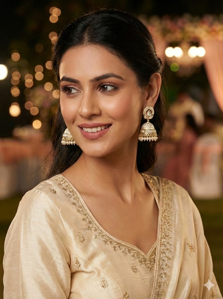 The Ivory Lotus Jhumkas | Meenakari & Pearl Drops