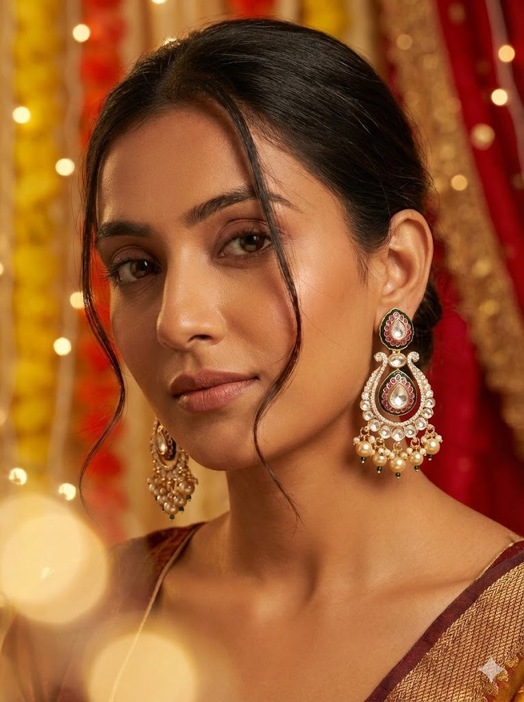 The Maharani Edit: Emerald & Ruby Polki Chandbalis