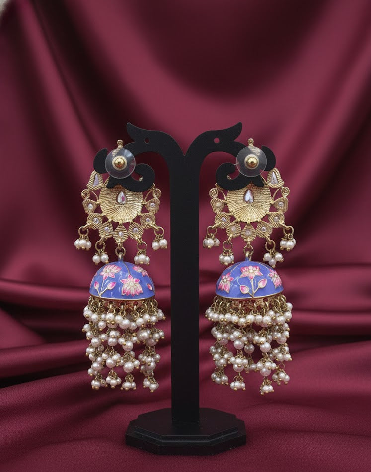 Gulmarg Rosé Floral Jhumka Earrings - Blue