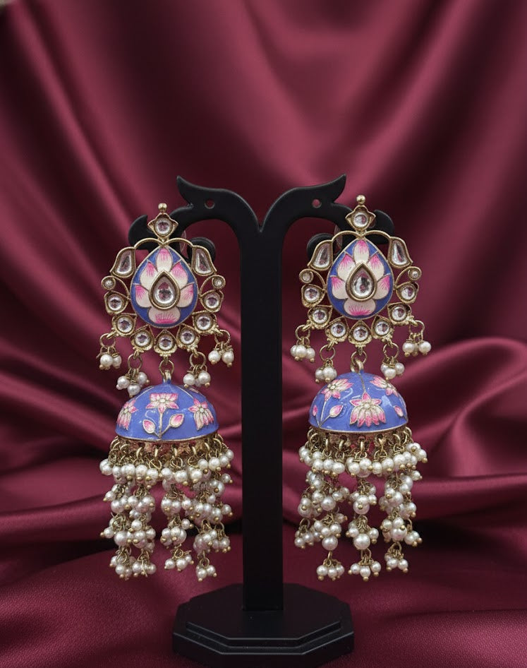 Gulmarg Rosé Floral Jhumka Earrings - Blue