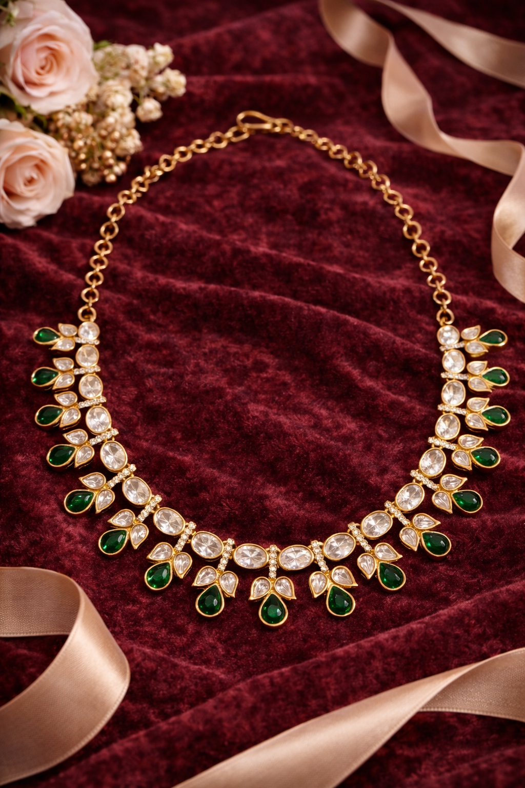 Verdant Glow: Modern Emerald & Polki Foliage Set