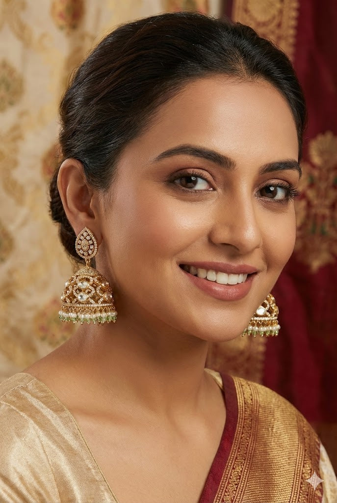 Opulent Kundan Filigree Jhumki - Mint Green