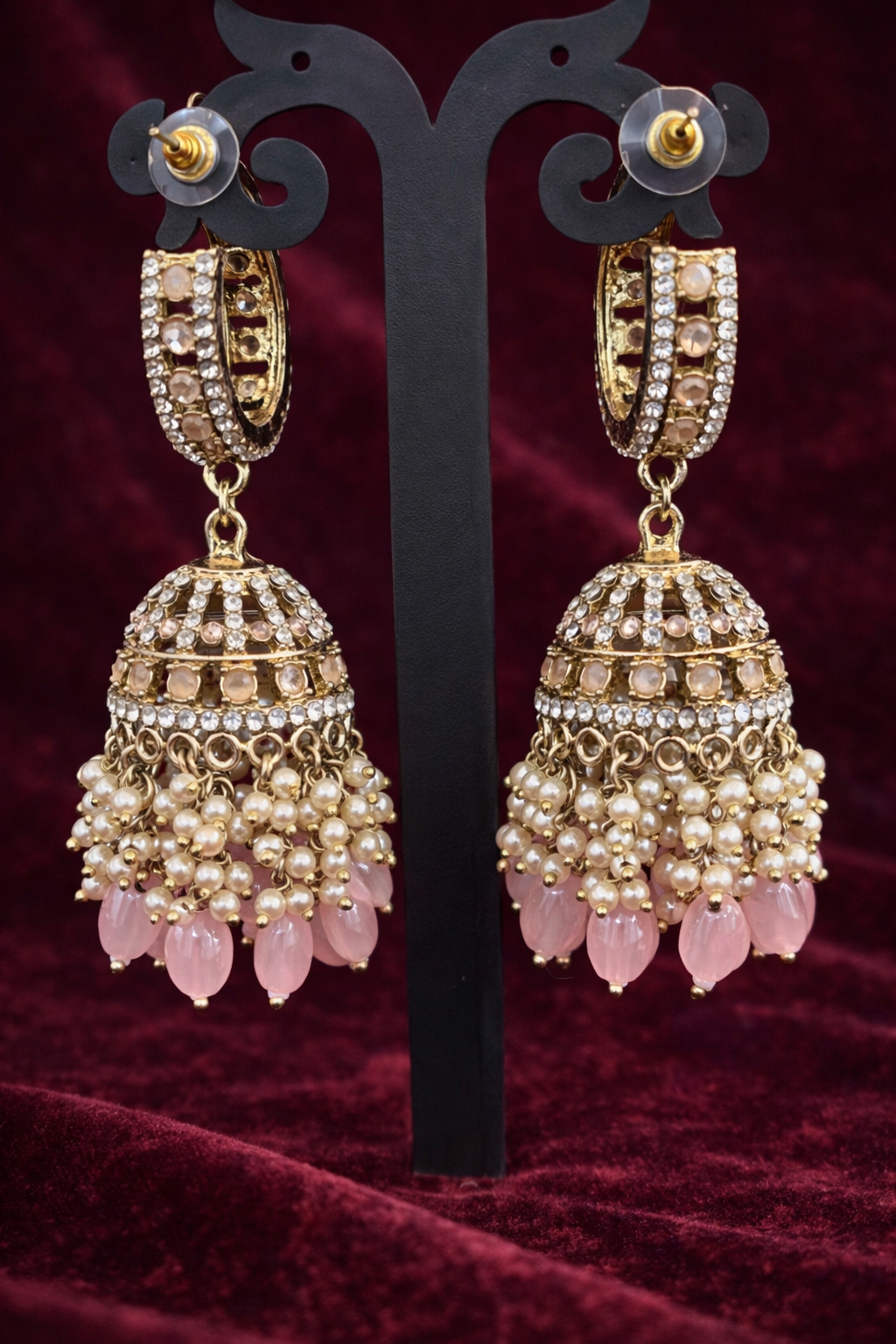 The Noor Rose-Quartz & Crystal Bali Jhumkas