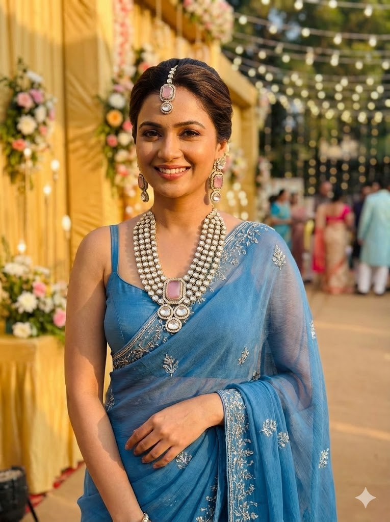 The Blush Pink Polki Rani Haar & Maang Tikka Set