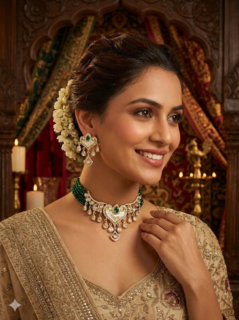 The Sitara Emerald Heart shape Choker Set