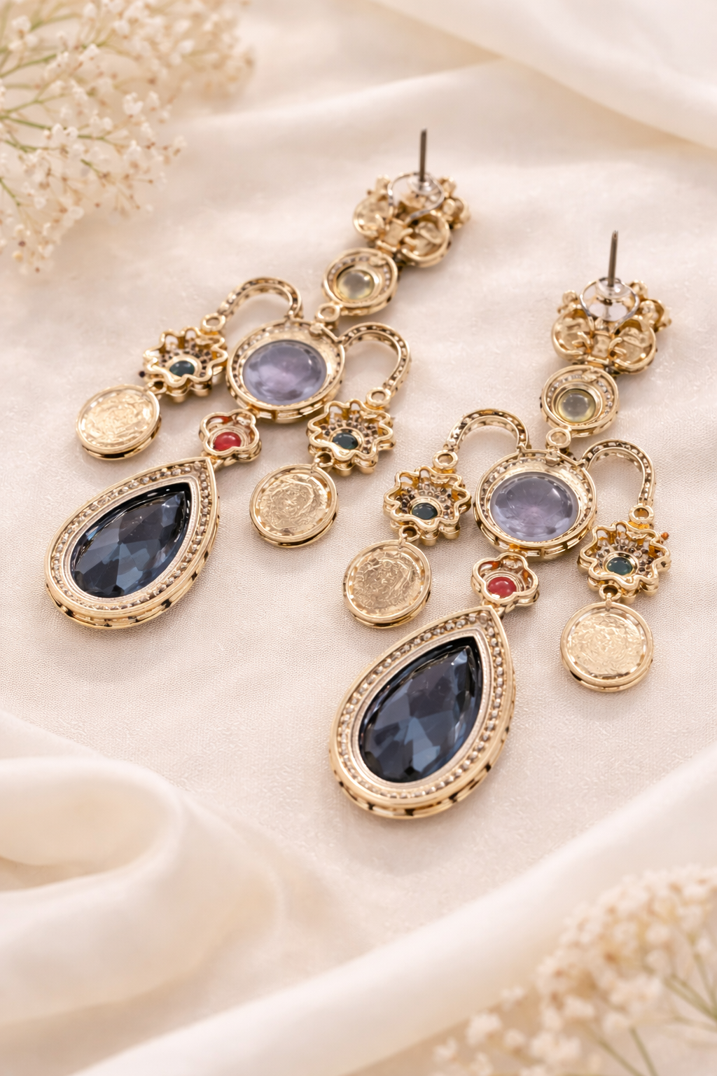 Regal Tiger Motif Statement Earrings - Royal Blue