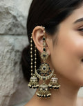 Black Chandni Triple-Layer Kaan-chain Jhumka