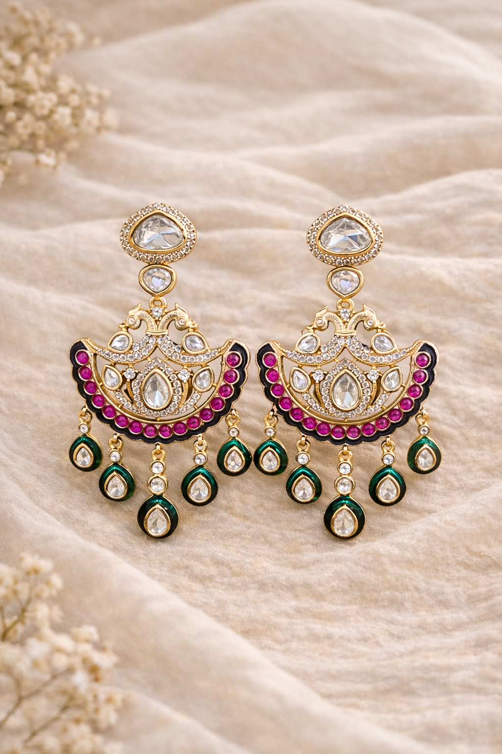 The Zarina Royal Chandbalis -  Emerald & Rani