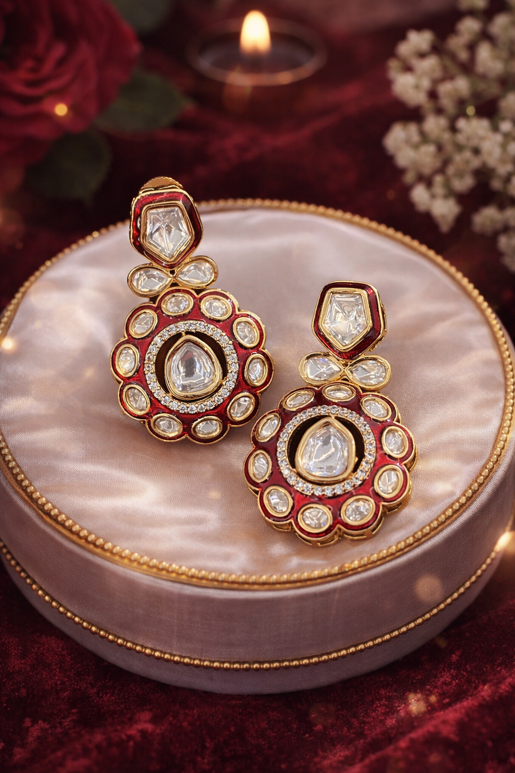 The Zoya Red Polki Drop Earrings