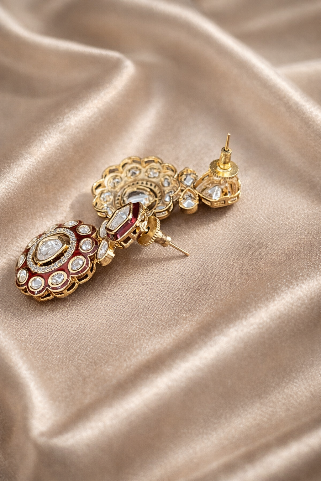 The Zoya Red Polki Drop Earrings