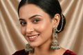 The Zoya Teal Blue & Pearl Kaan-Chain Jhumkas